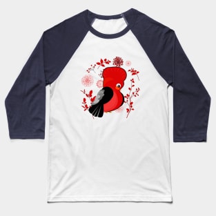 Ave roja en fondo floral Baseball T-Shirt